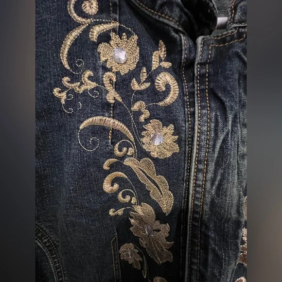 Denim jean Jacket mandarin collar countrycore western cowgirl embroidered peplum - Picture 8 of 10